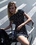 Polka Dot Draped Knit Mini Dress