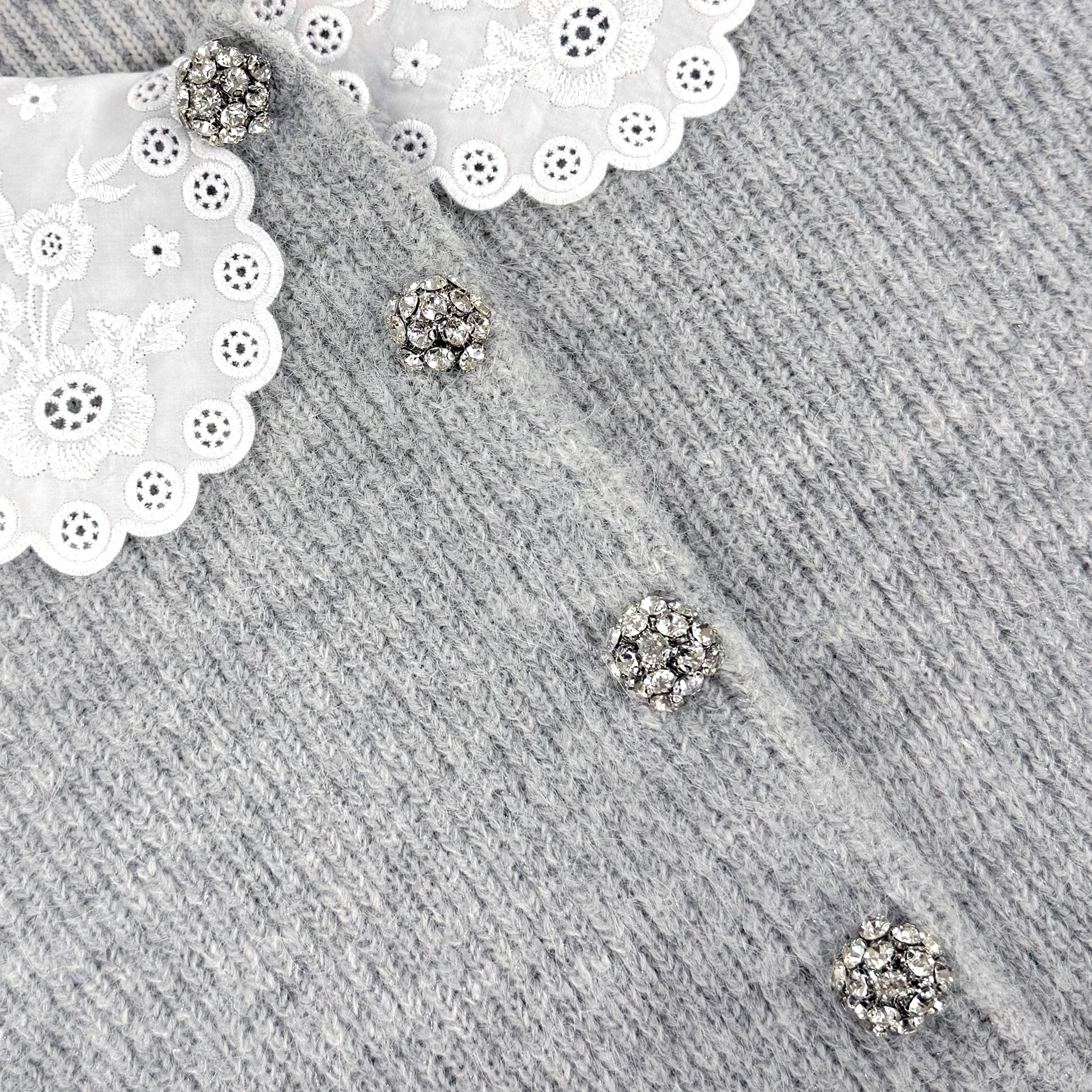 Grey Lace Collar Cardigan