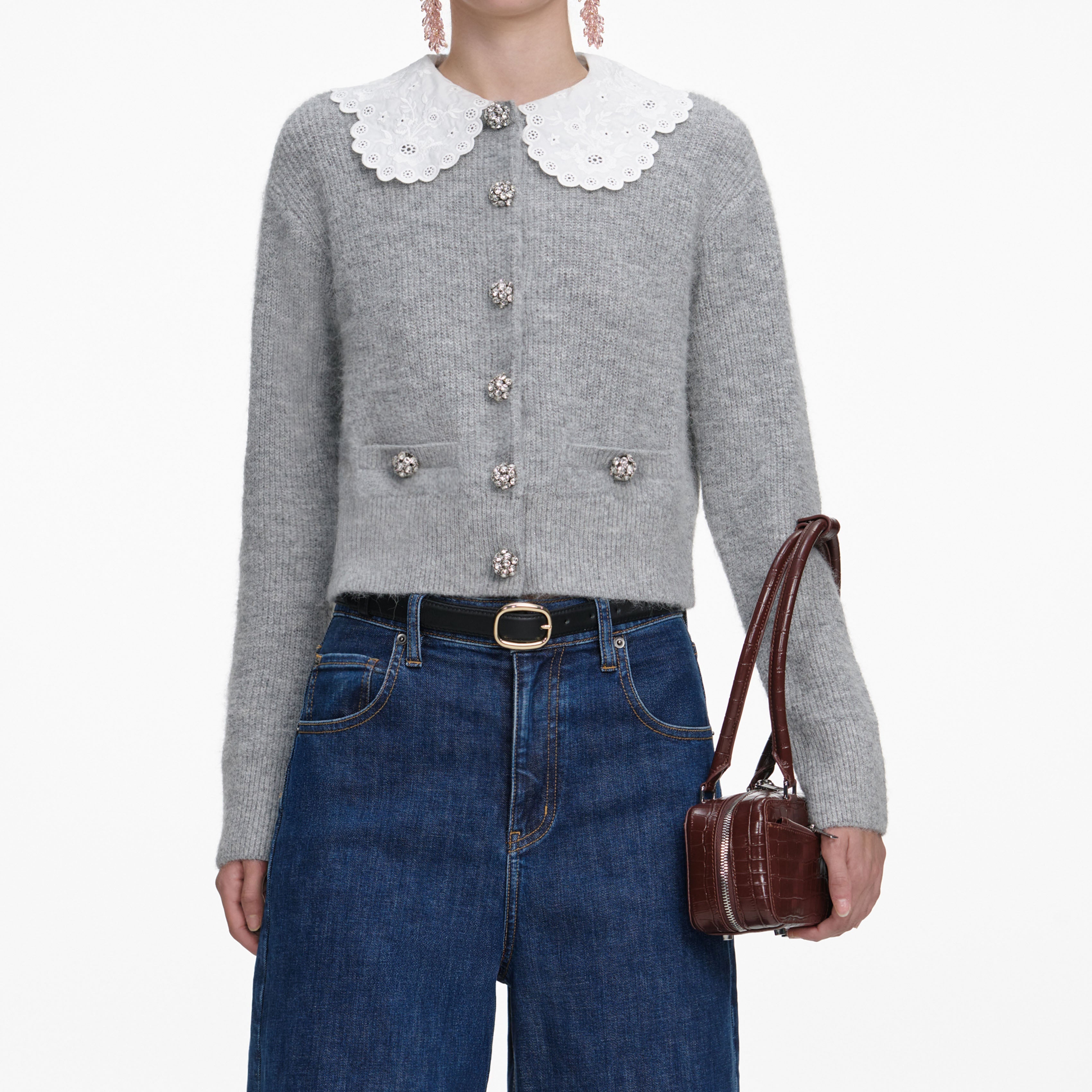 Grey Lace Collar Cardigan