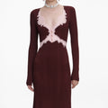Brown Contrast Lace Knit Midi Dress