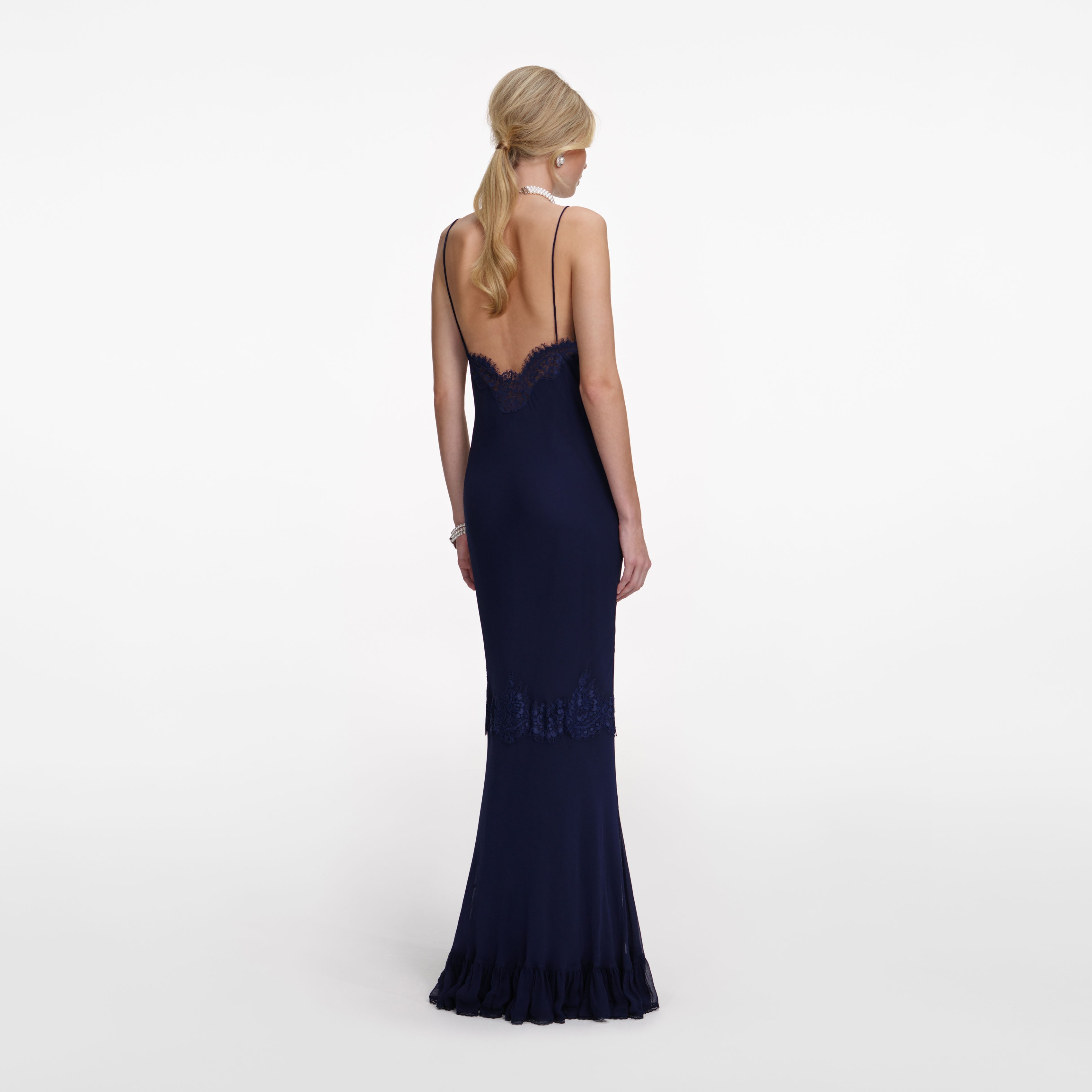 Navy Lace Georgette Maxi Dress