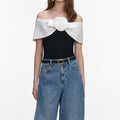 Black Crepe Flower Top