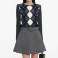 Grey Herringbone Flared Mini Skirt