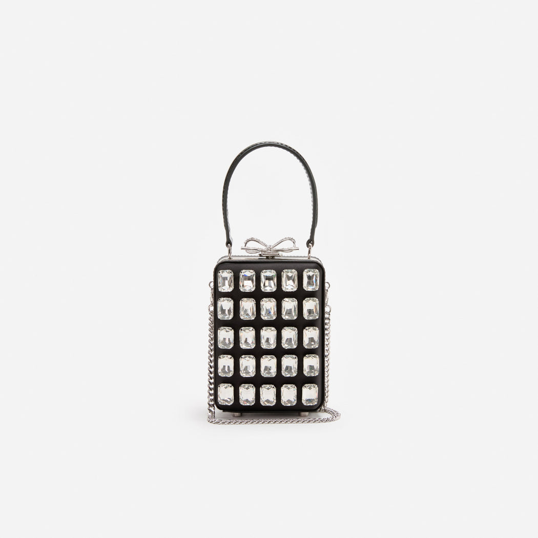 Black Satin Crystal Micro Bag