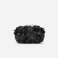 Black Satin Floral Crystal Clutch Bag