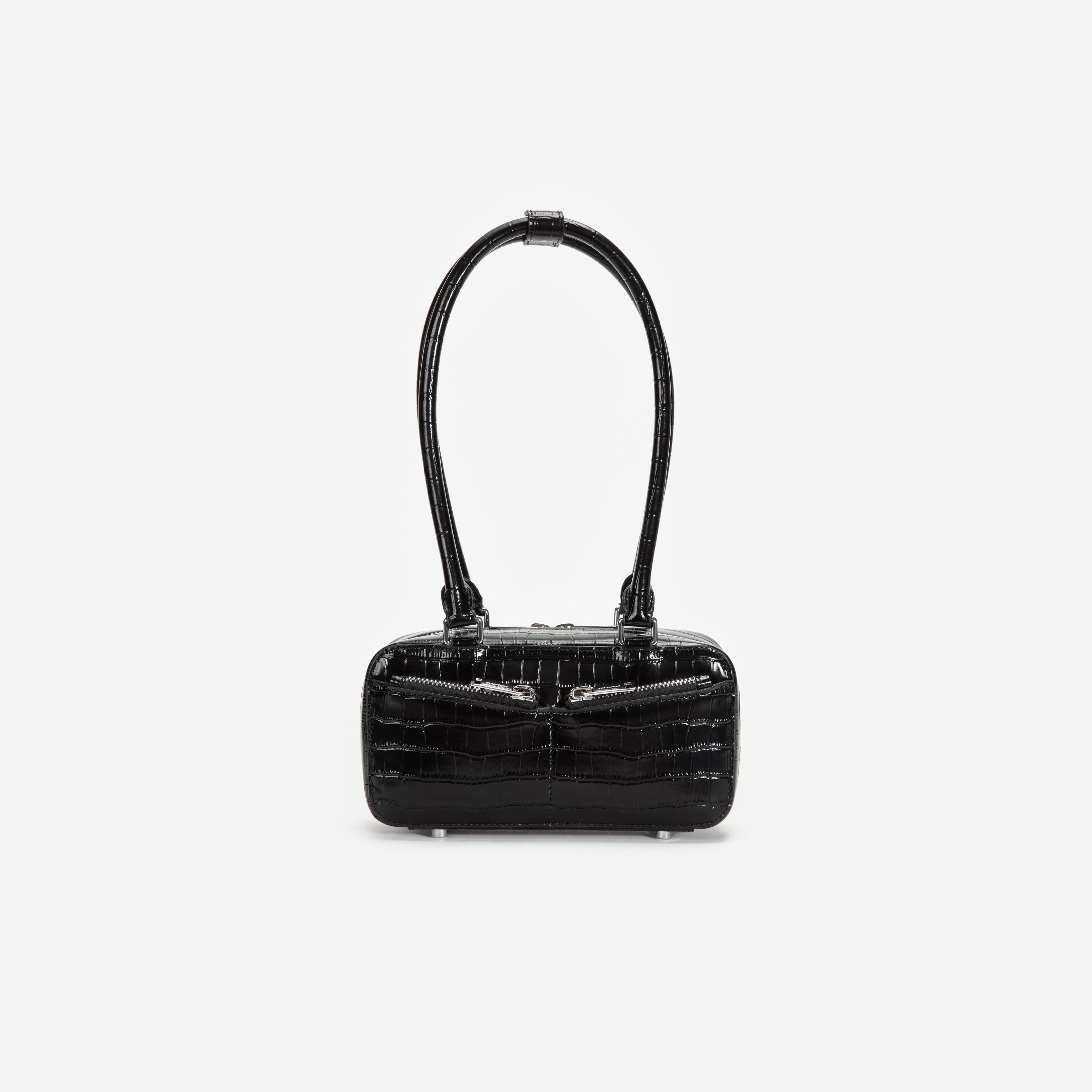 Black Croc Leather Mini Shoulder Bag