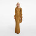 Gold Rhinestone Drape Maxi Dress