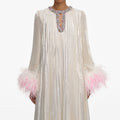 Champagne Metallic Ombre Feather Maxi Dress