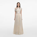 Champagne Metallic Chiffon Maxi Dress