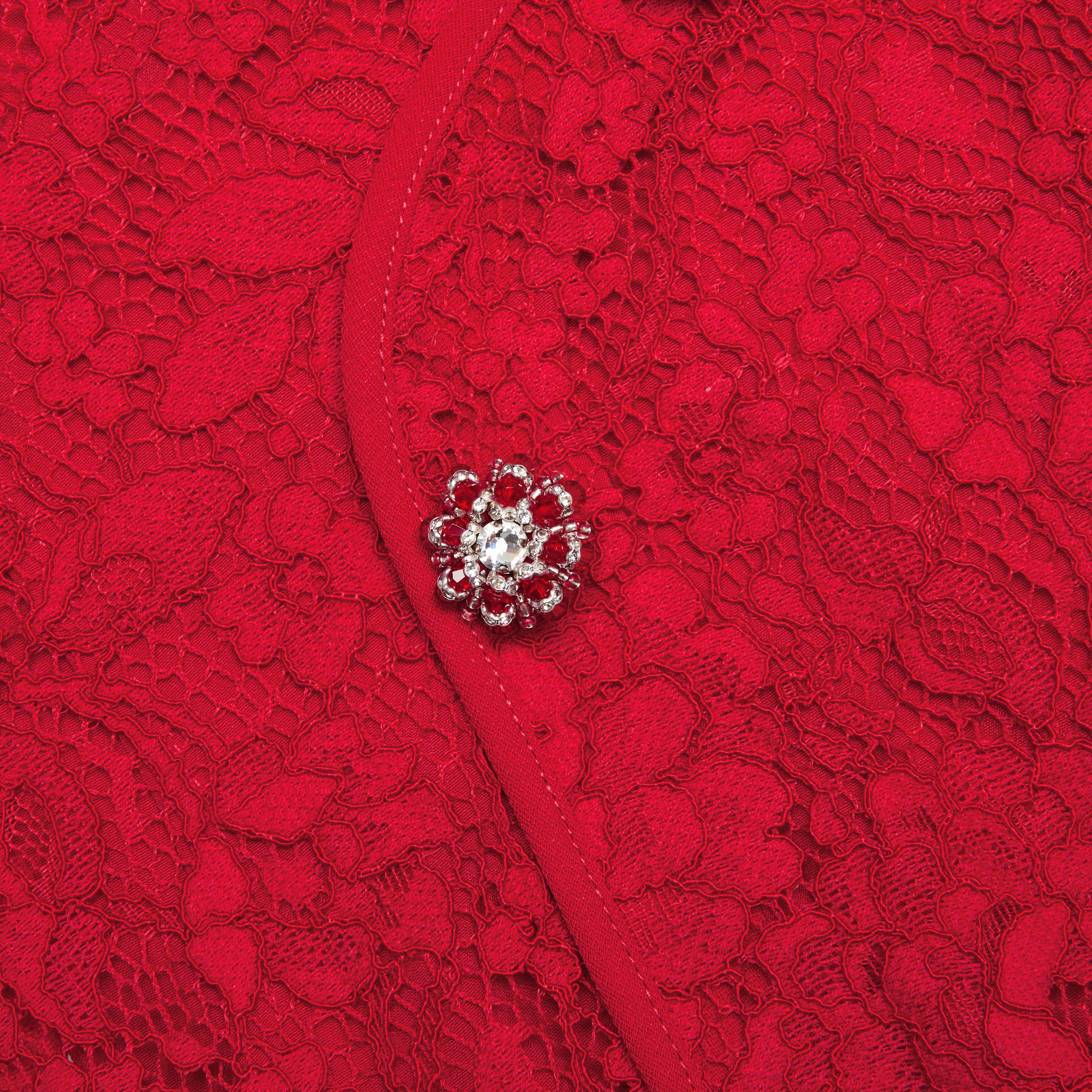 Red Fine Lace Mini Dress