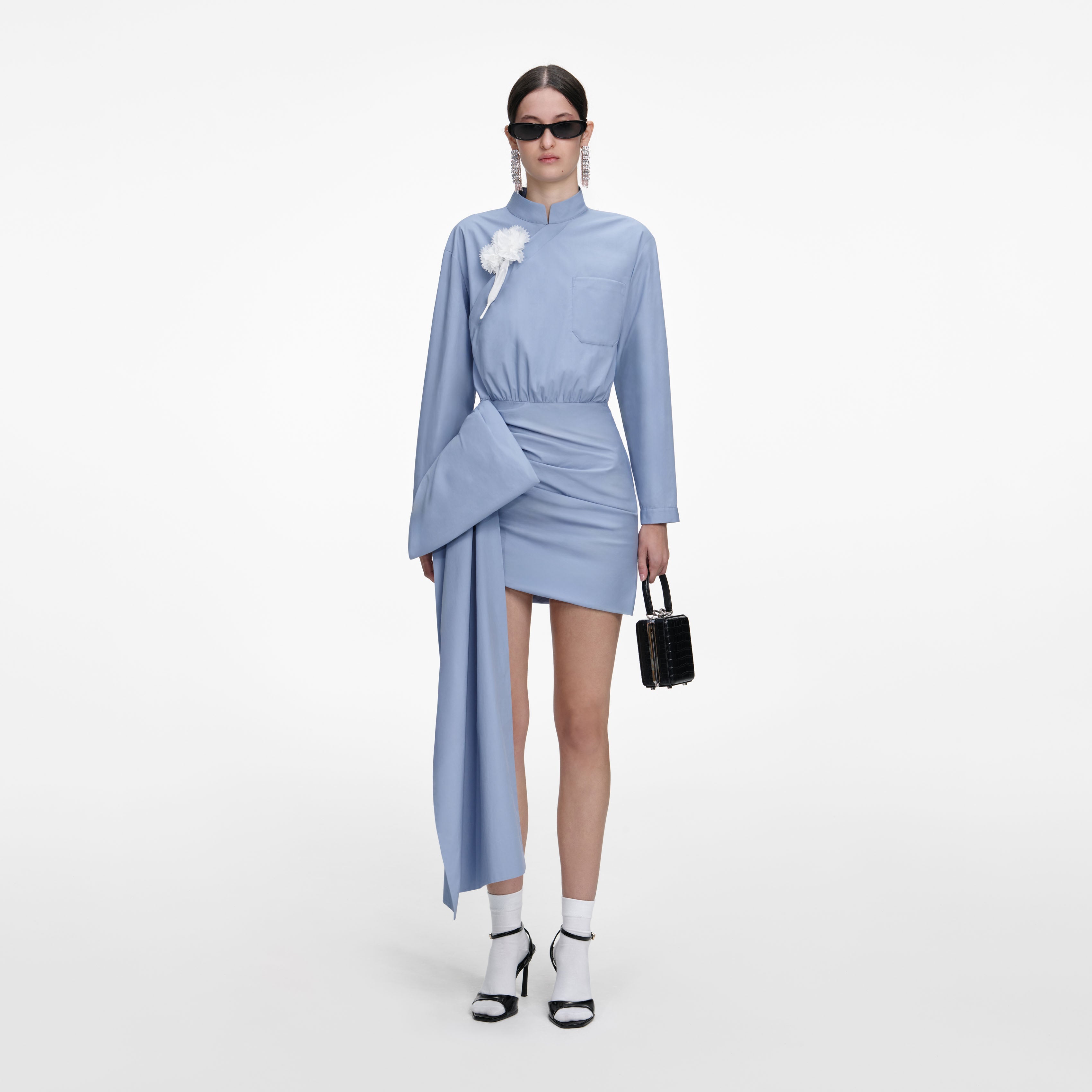 Blue Cotton Tie Side Mini Dress