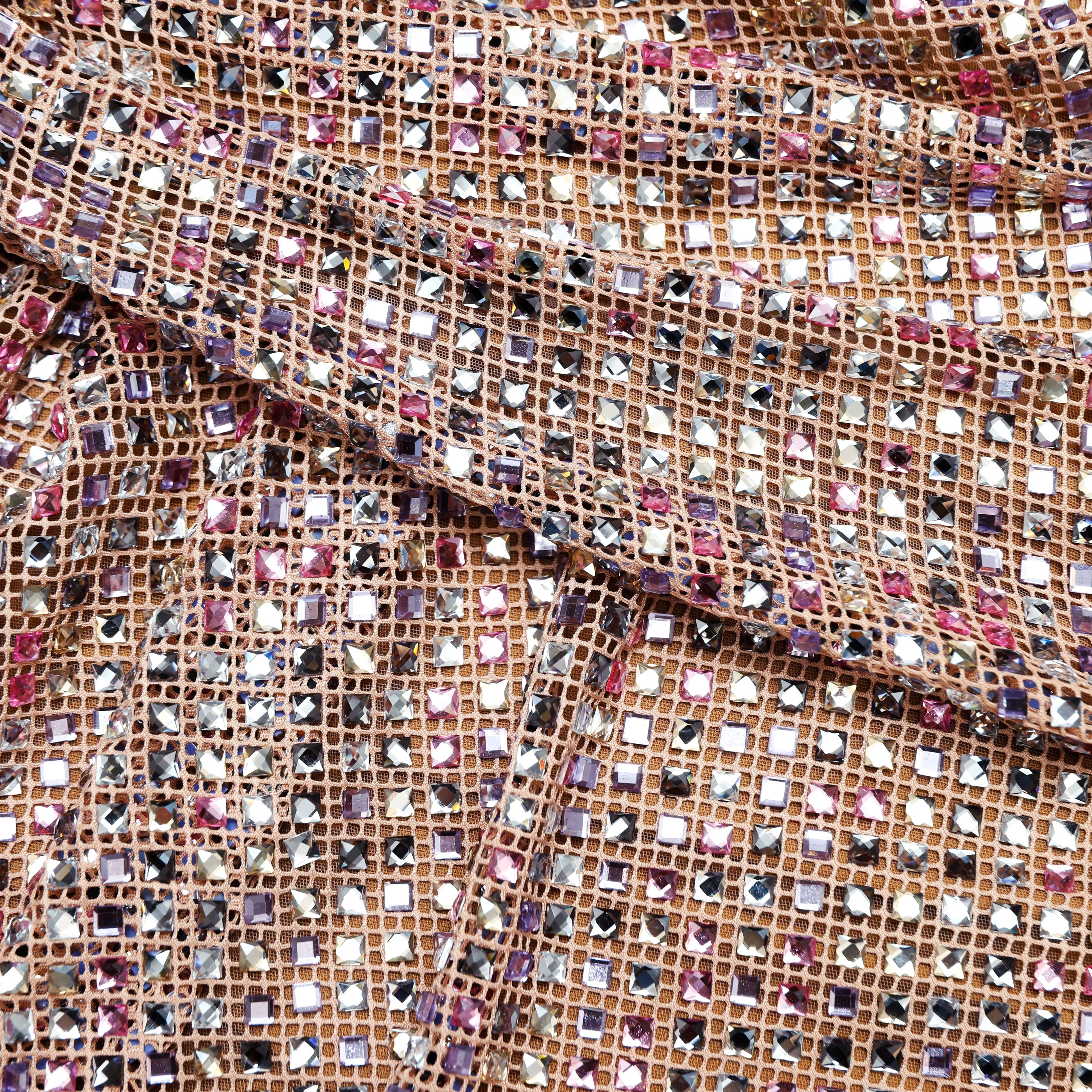 Multi Rhinestone Fishnet Mini Skirt