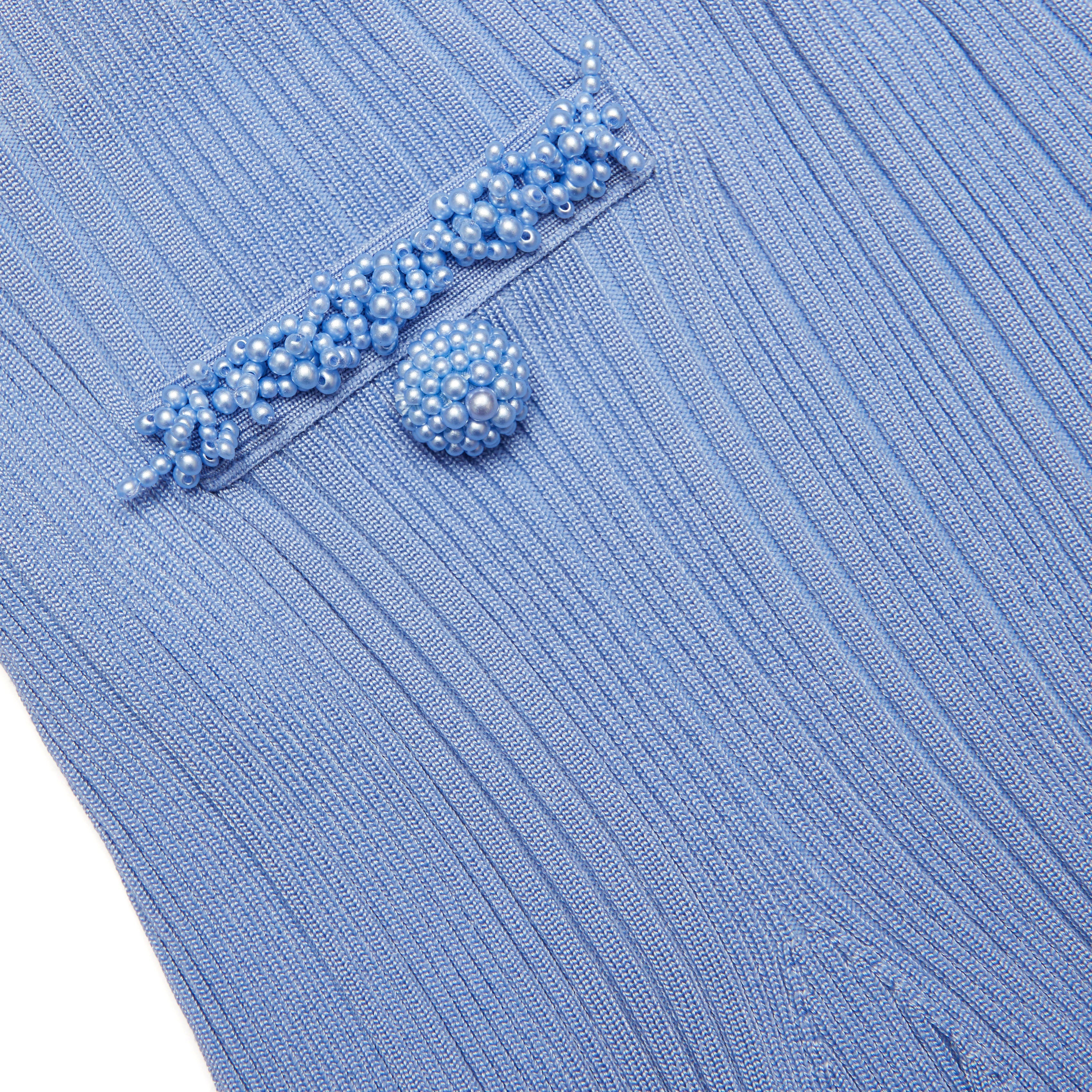 Blue Pearl Trim Knit Mini Skirt