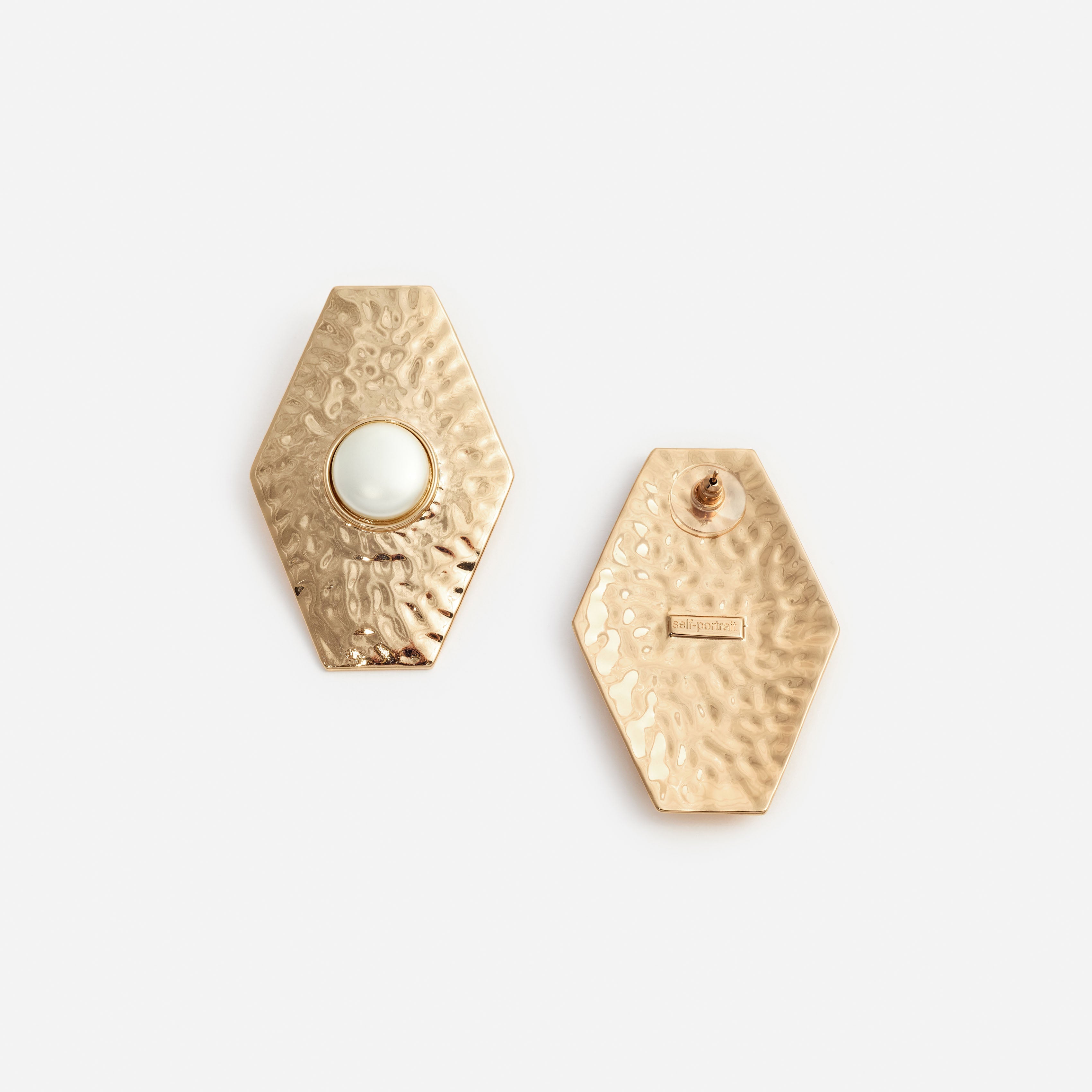 Large Hammered Gold Pearl Earrings