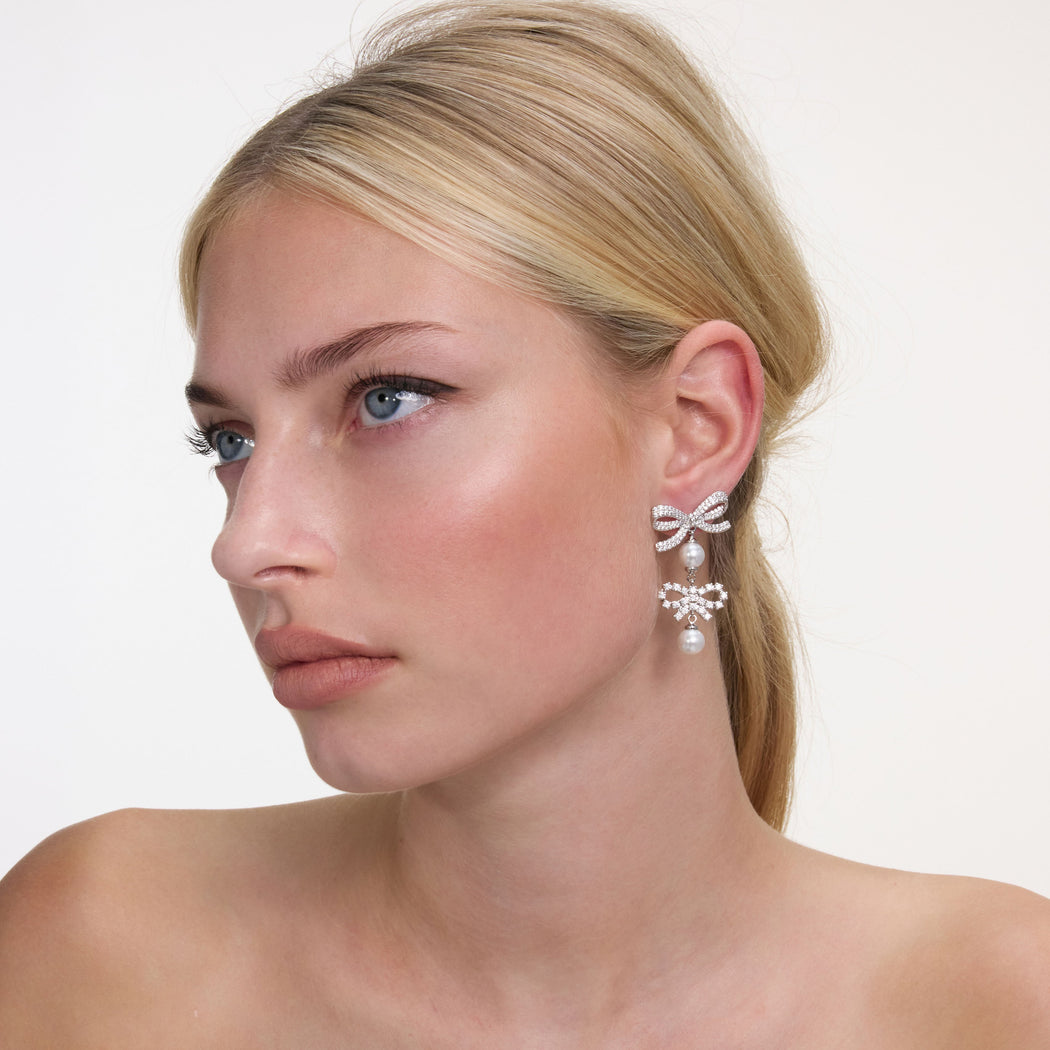Double Bow Pearl Earrings