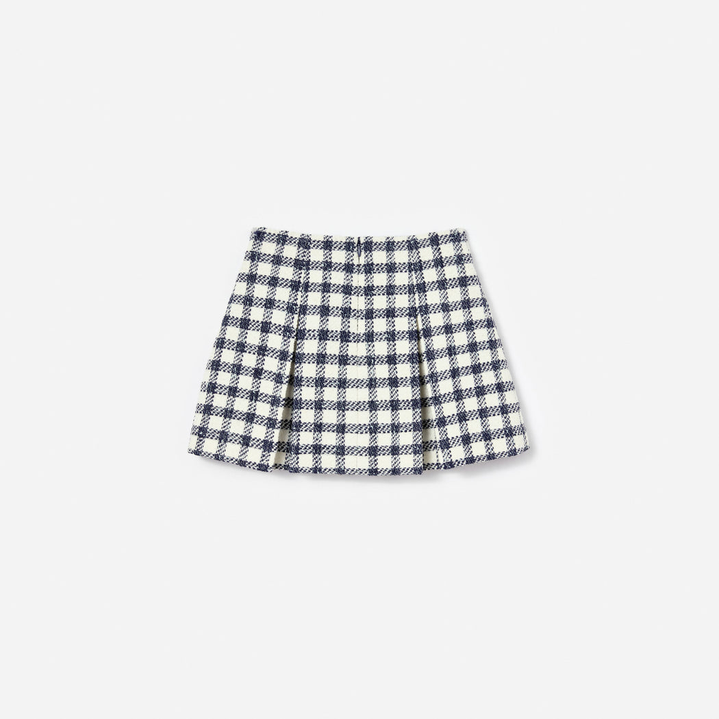 Navy Check Boucle Skirt