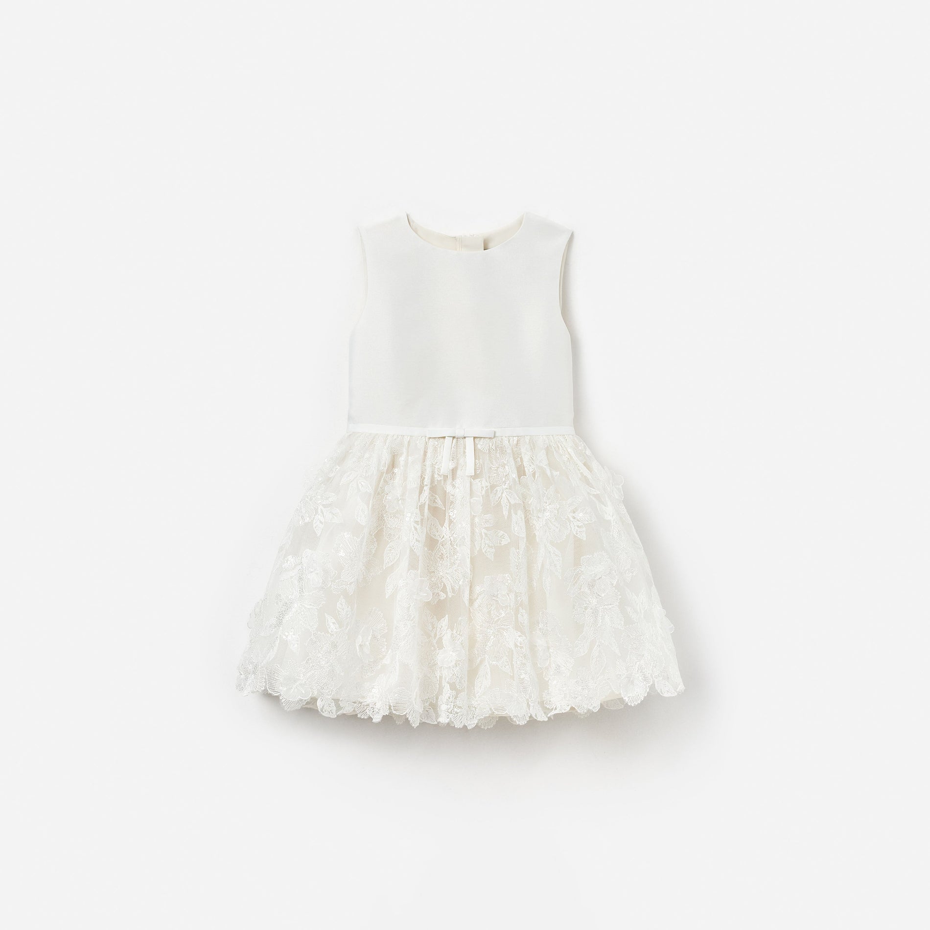 Cream Satin Tulle Flower Dress