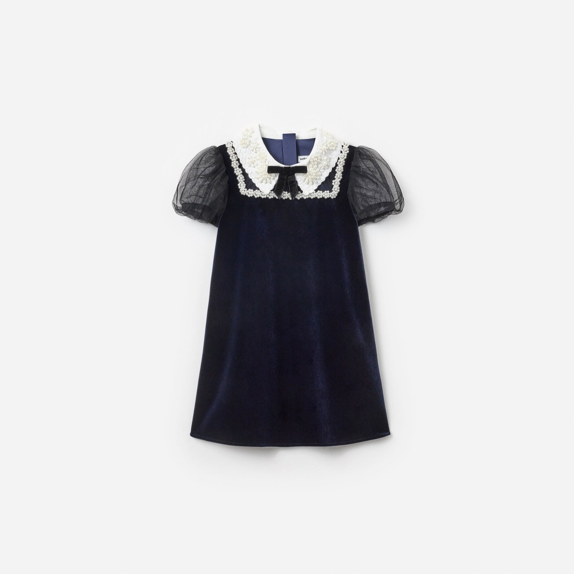 Navy Velvet Tulle Flower Trim Dress