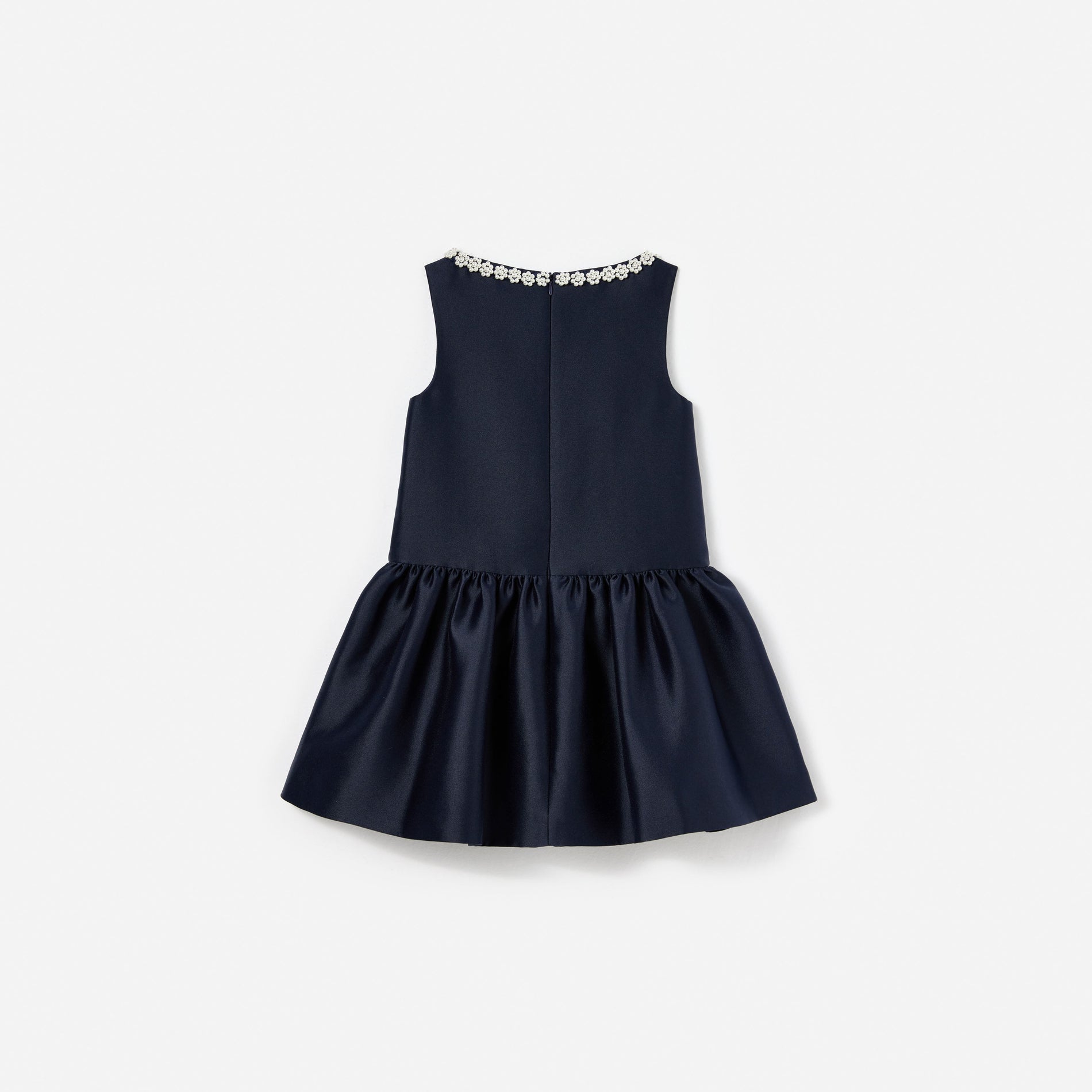 Navy Flower Scallop Taffeta Dress