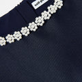 Navy Flower Scallop Taffeta Dress