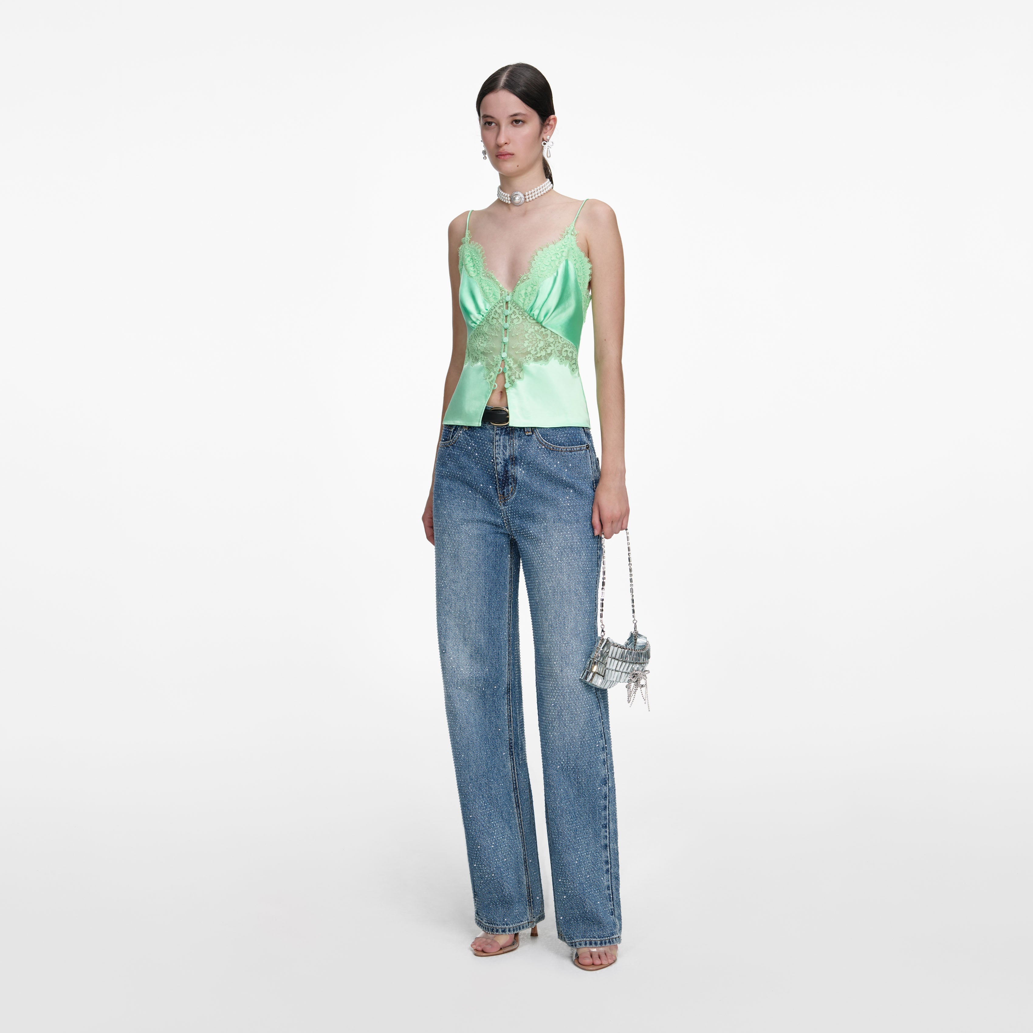 Rhinestone Denim Straight Leg Jeans