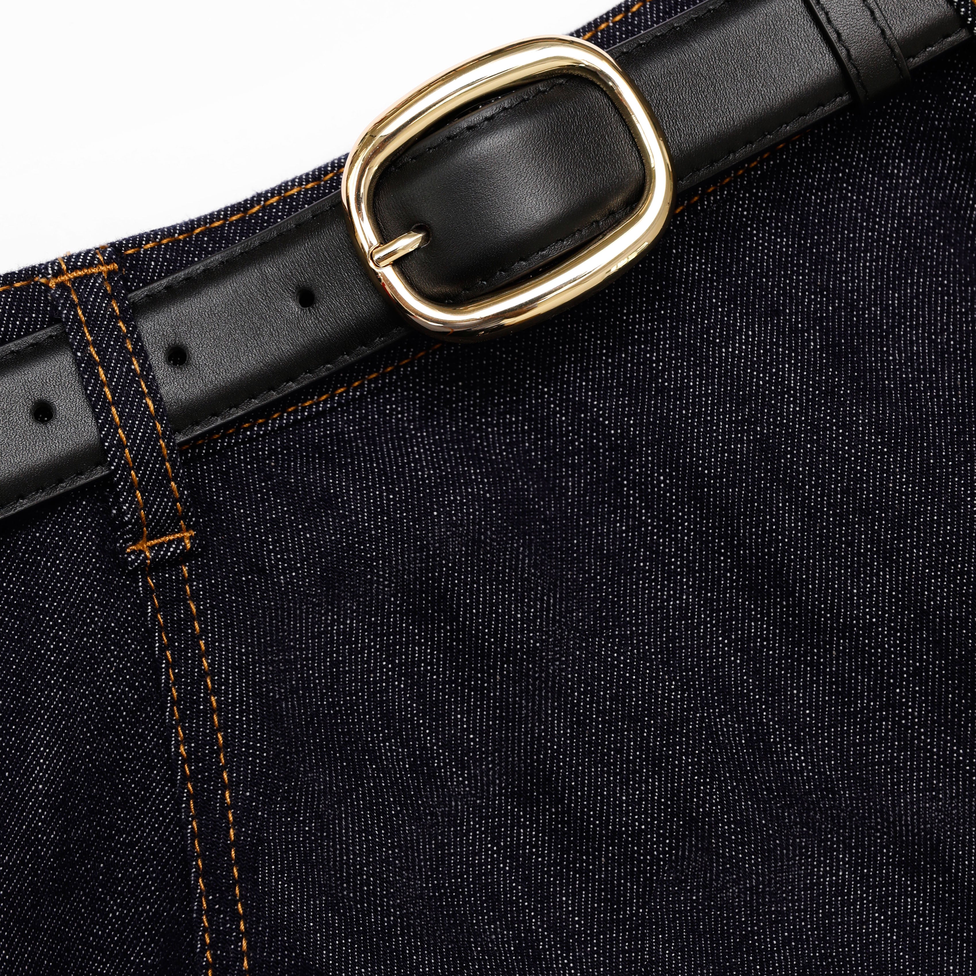 Indigo Denim Flared Midi Skirt