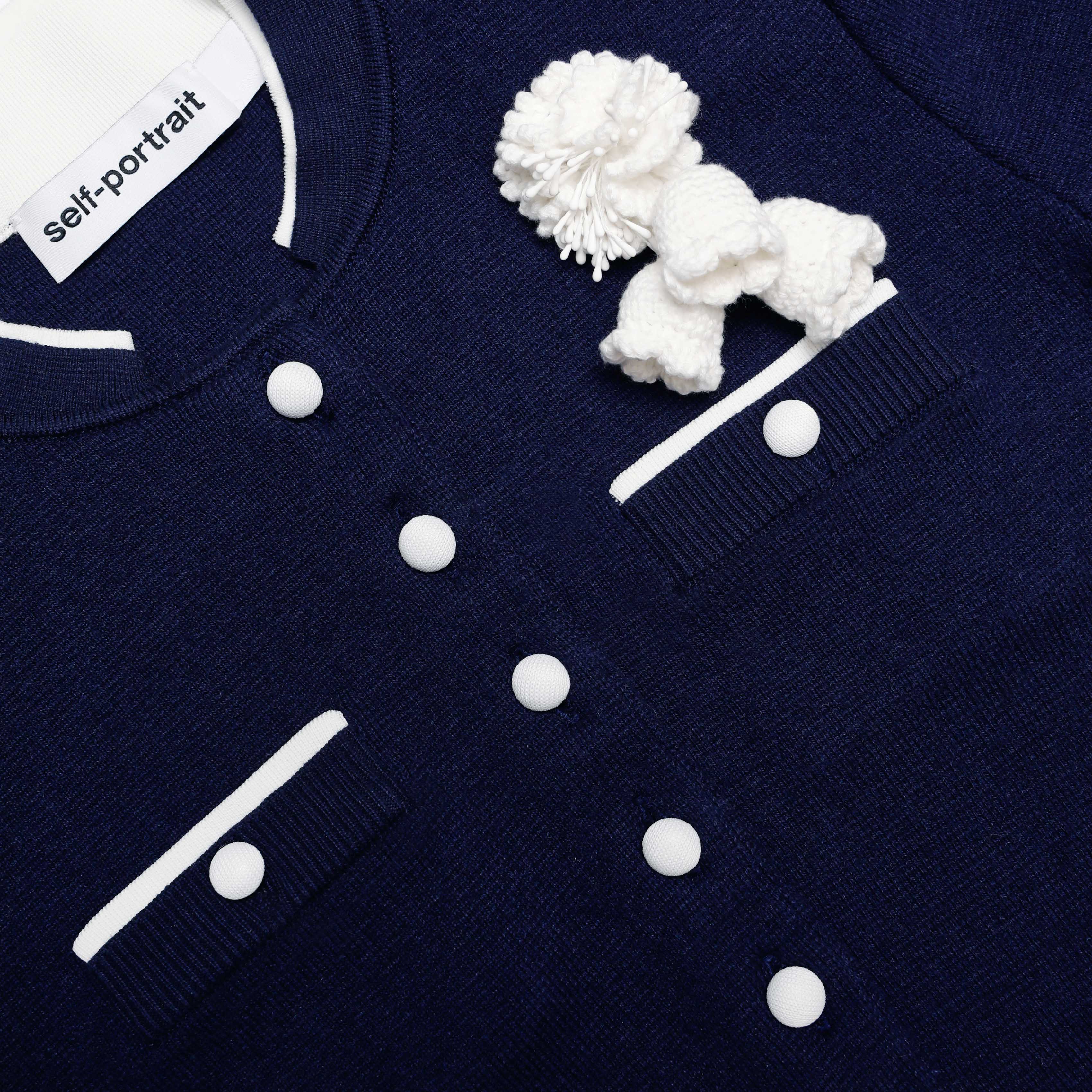 Navy Crochet Flower Knit Midi Dress