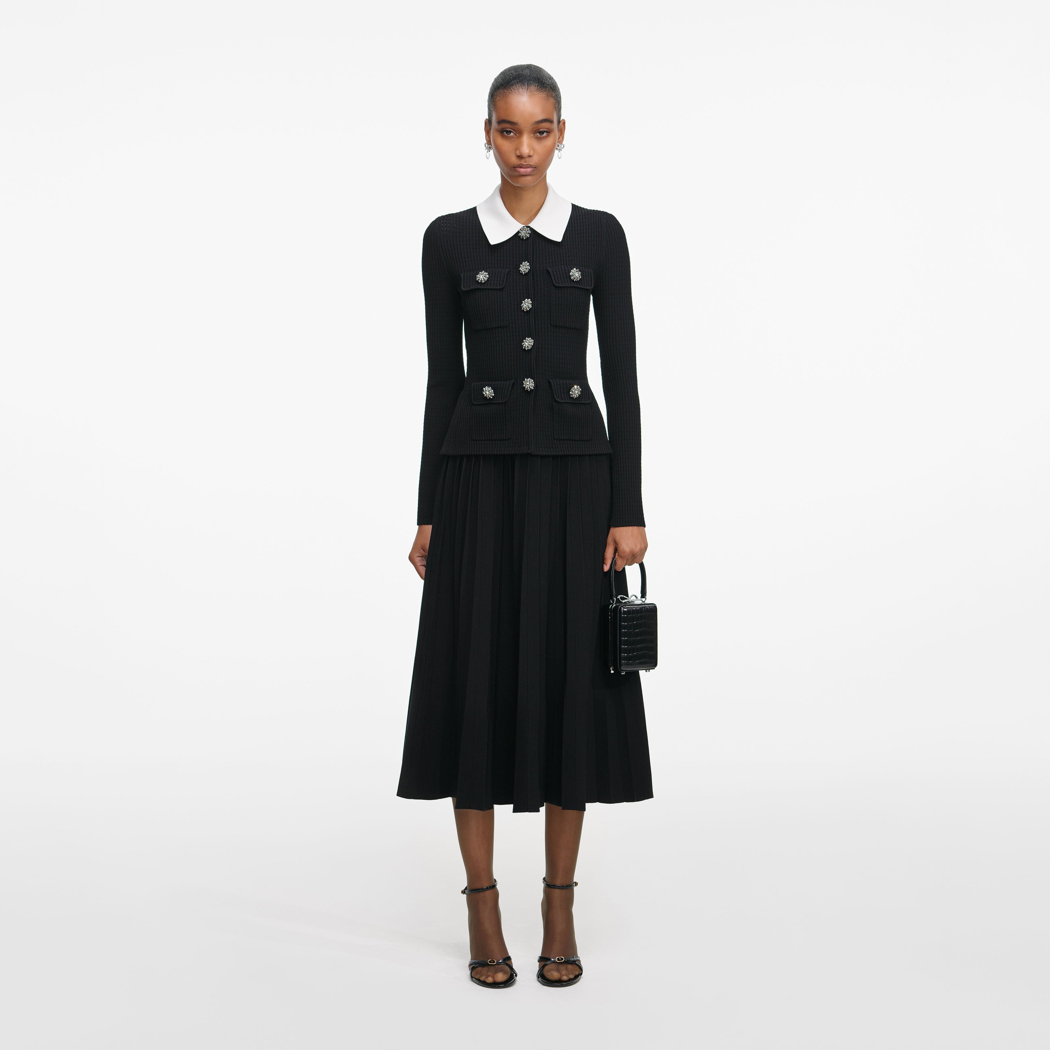 Black Tailored Knit Midi Dress