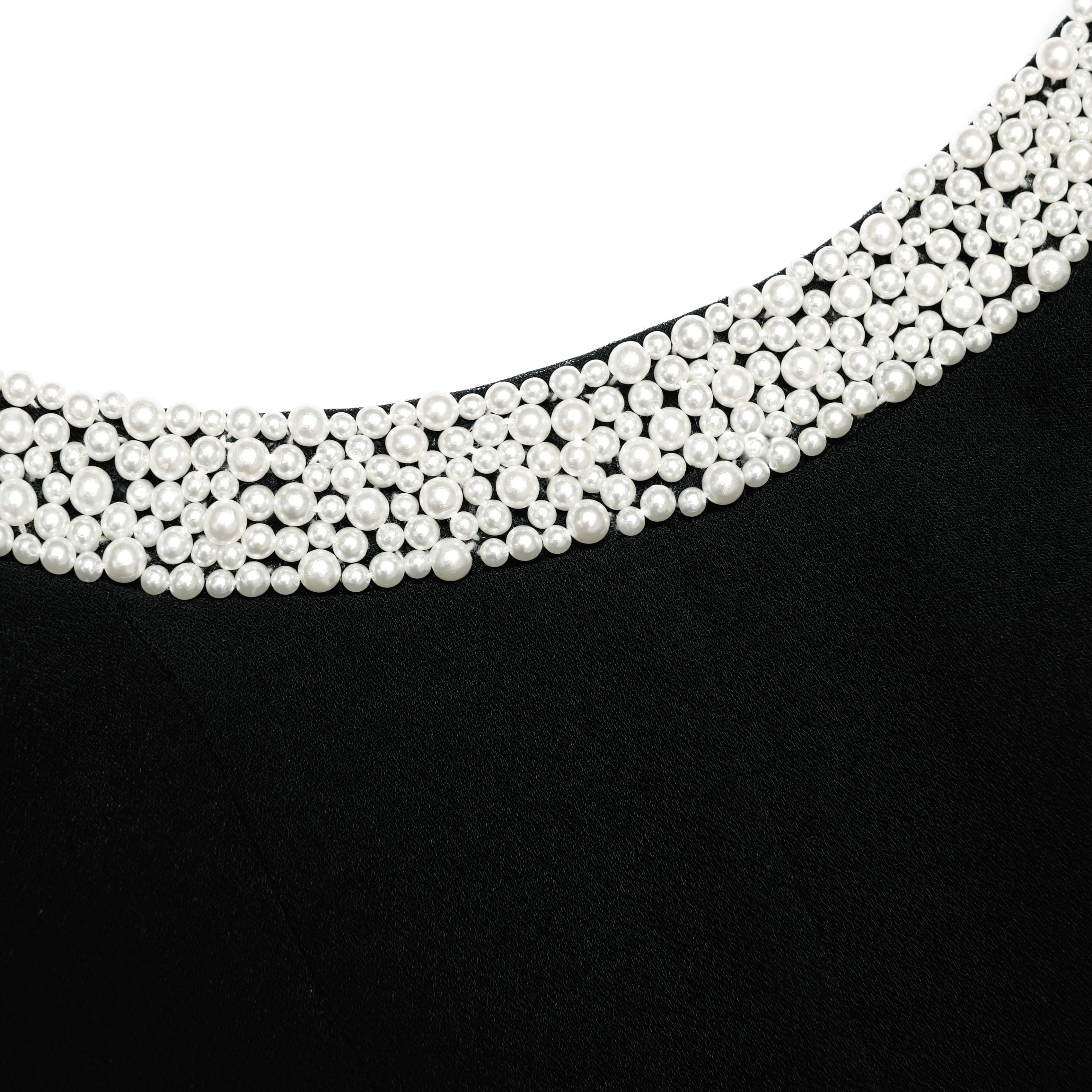 Black Crepe Pearl Trim Midi Dress