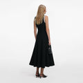 Black Crepe Pearl Trim Midi Dress