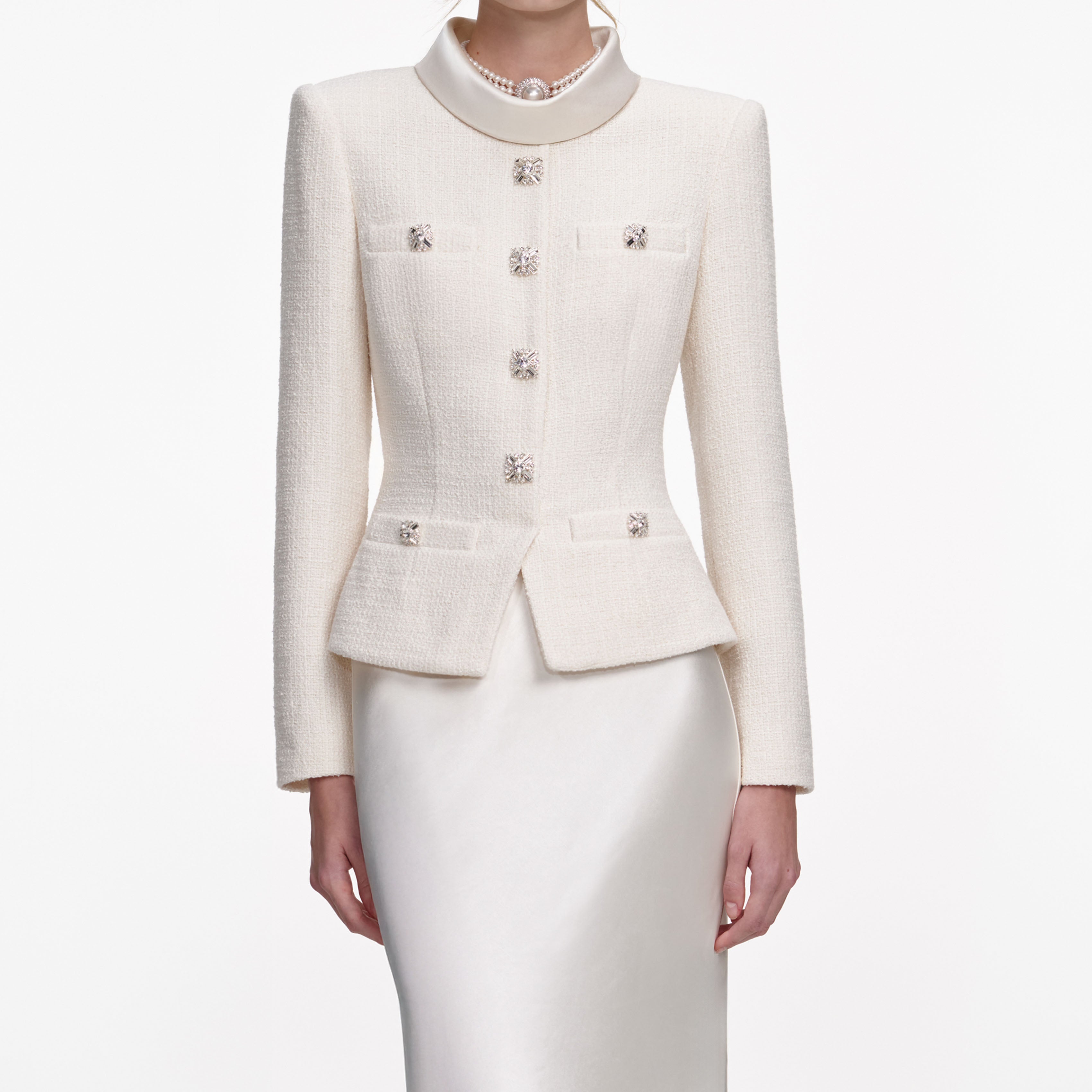 Cream Boucle Collared Maxi Dress