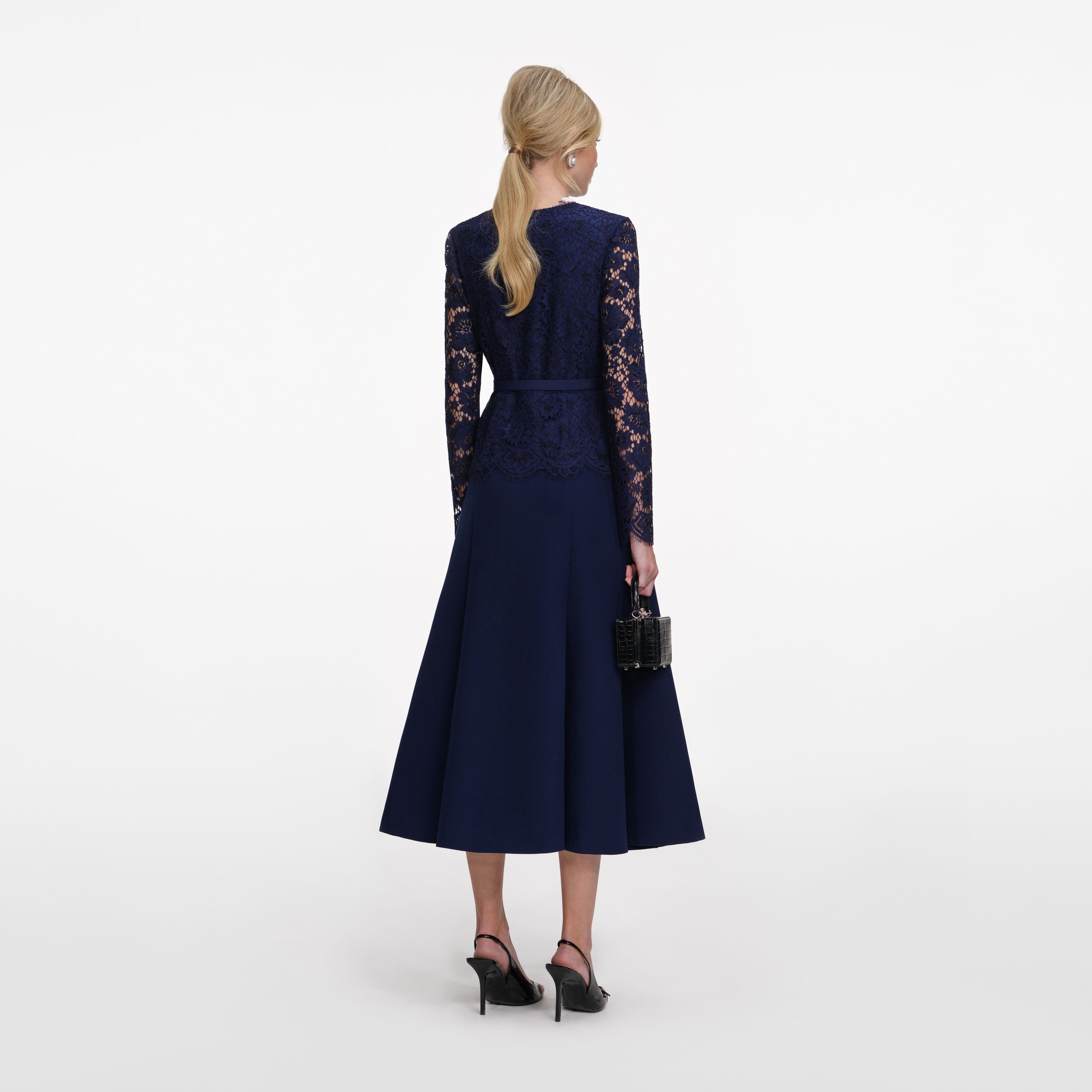Navy Tailored Lace Midi Dress