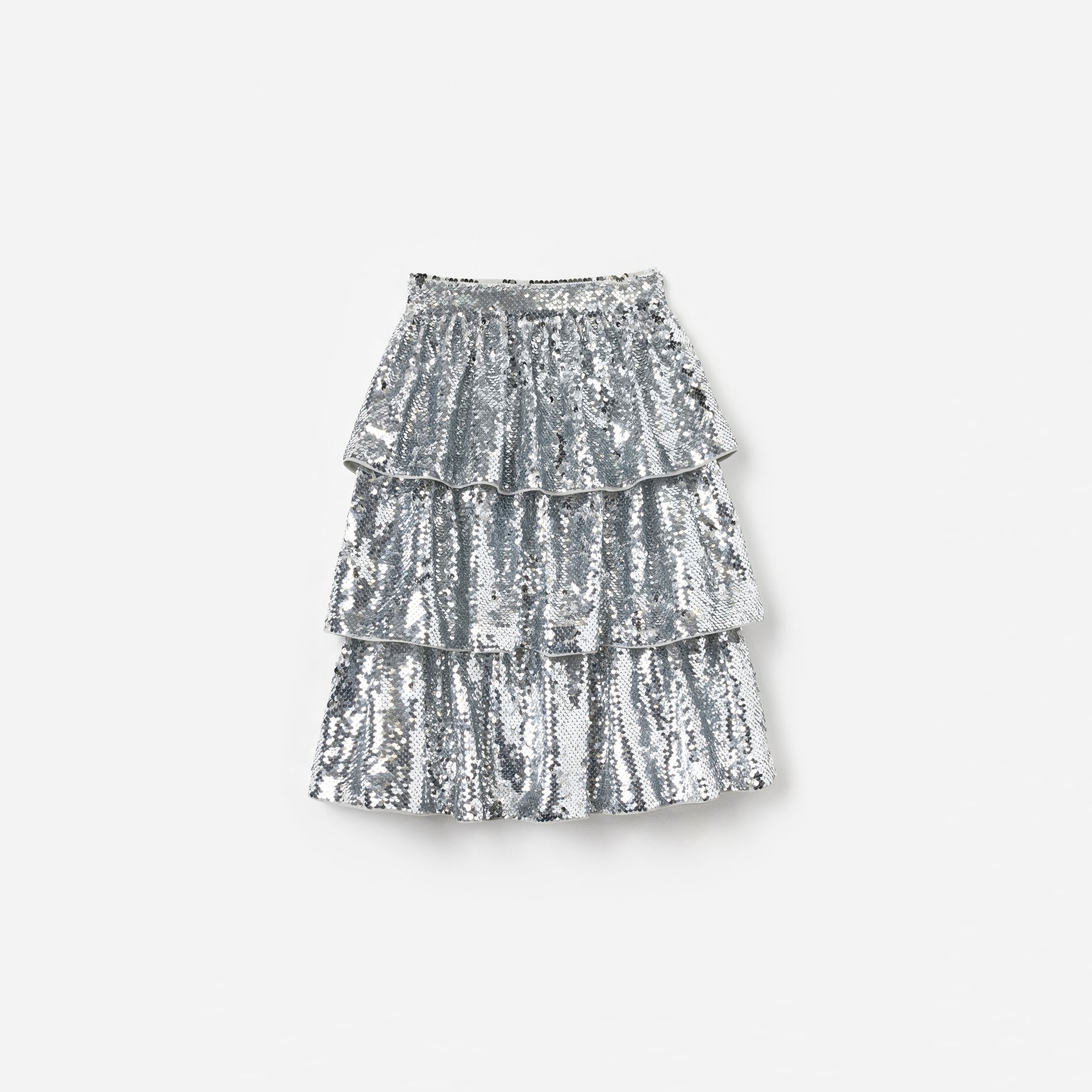 Silver Sequin Tiered Skirt