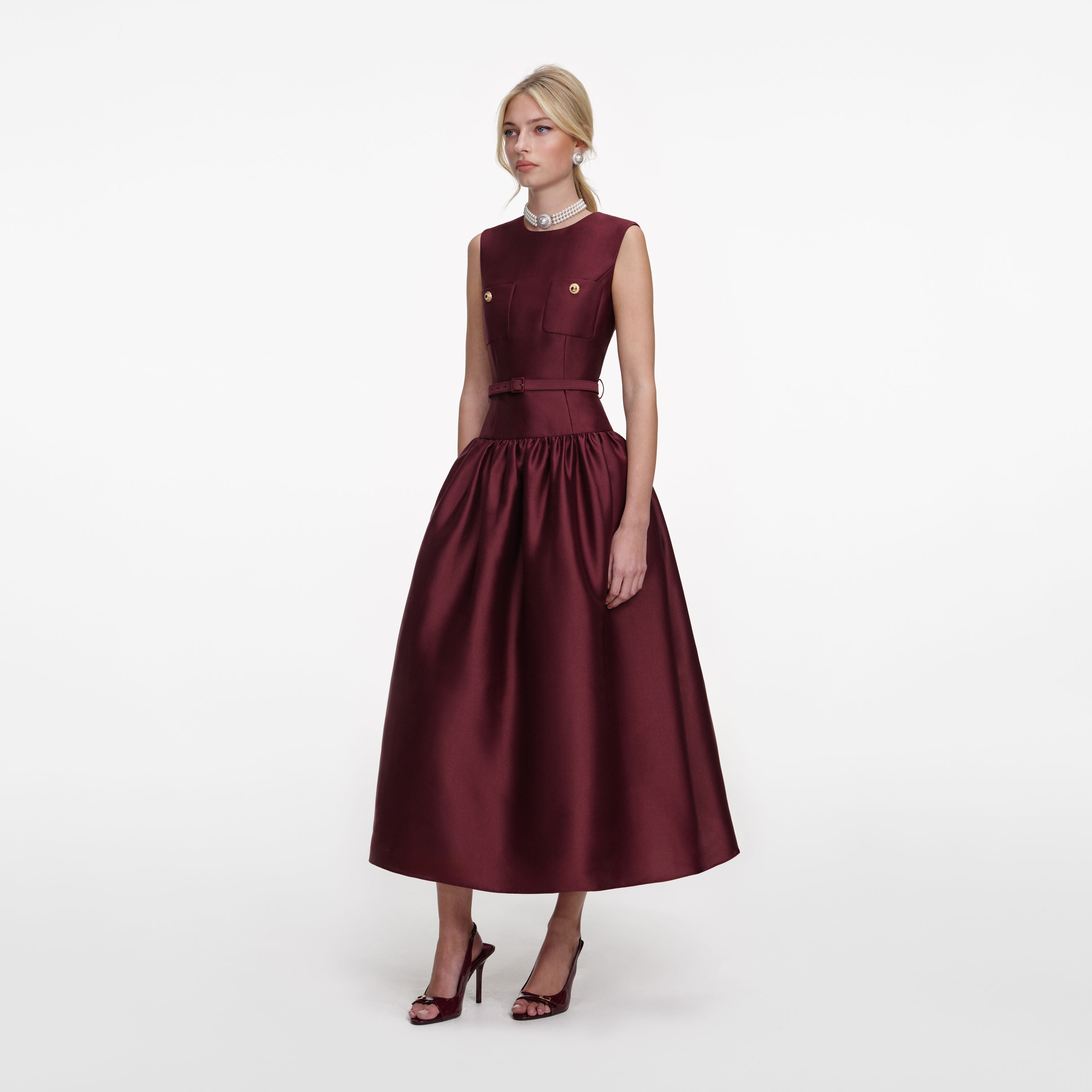 Burgundy Taffeta Midi Dress