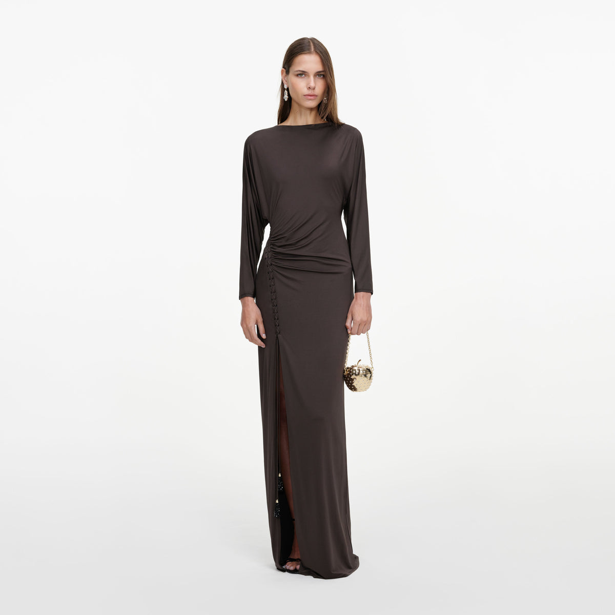 Brown Jersey Open Back Maxi Dress
