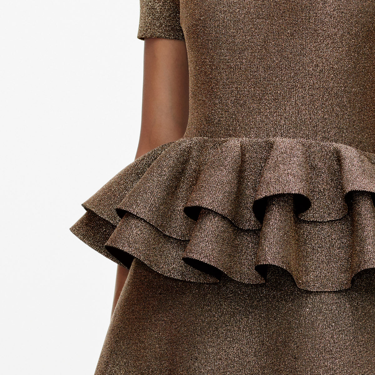 Bronze Peplum Knit Midi Dress