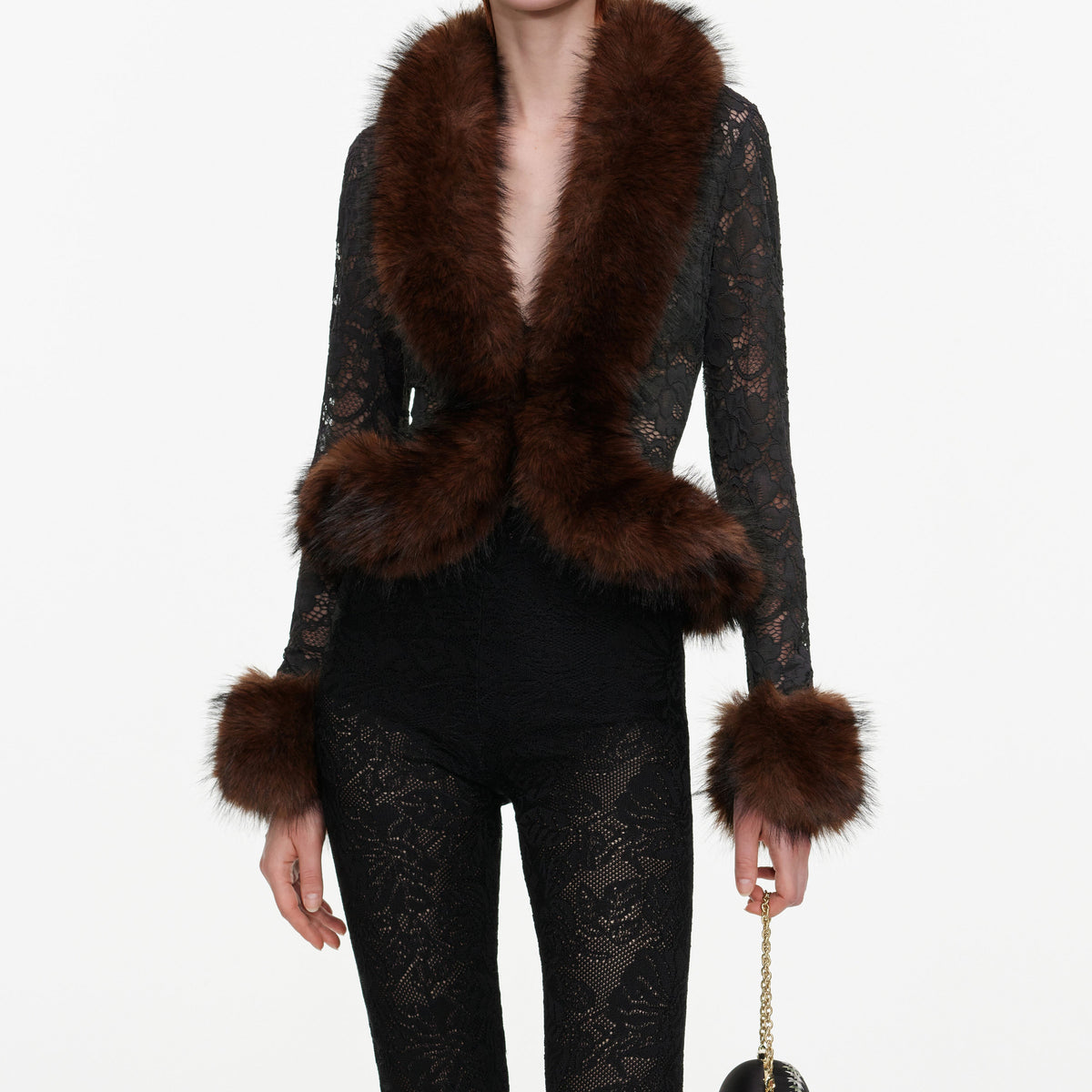 Grey Lace Fur Collar Top