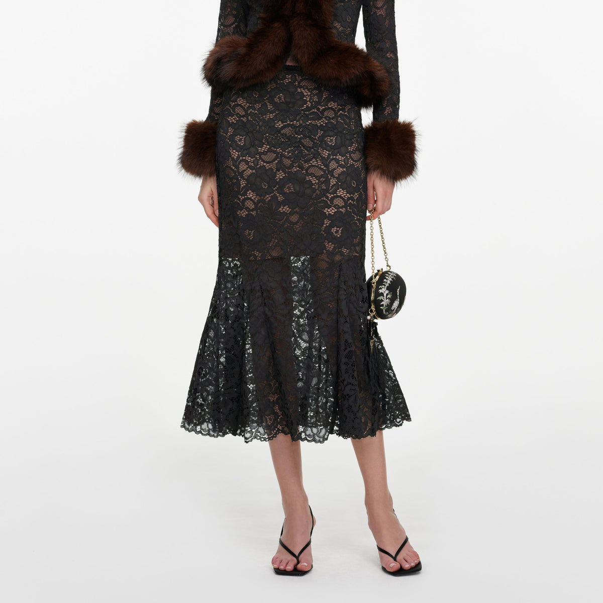 Grey Lace Midi Skirt