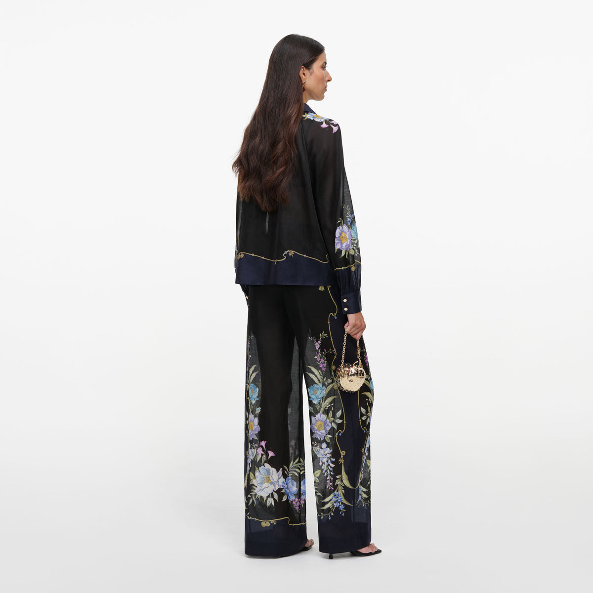 Navy Floral Organza Trousers