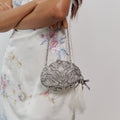 Silver Crystal Antique Oval Clutch Bag