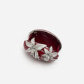 Red Leather Crystal Flower Oval Clutch Bag