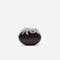 Brown Leather Crystal Flower Oval Clutch Bag