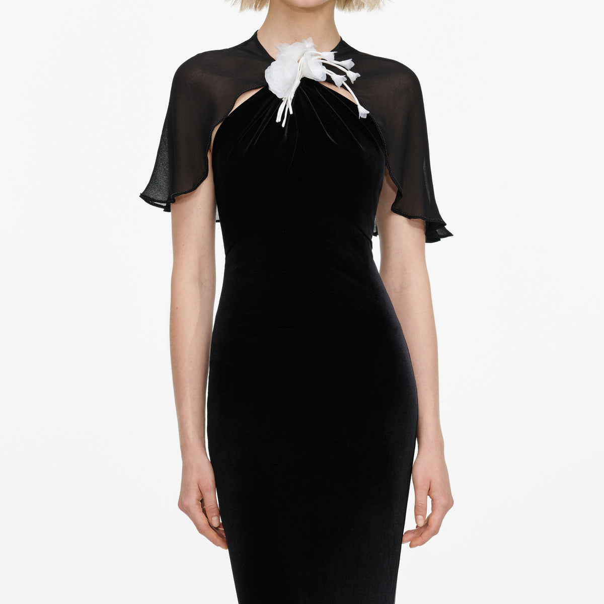 Black Velvet Cape Maxi Dress