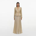 Gold Boucle Pleated Maxi Dress