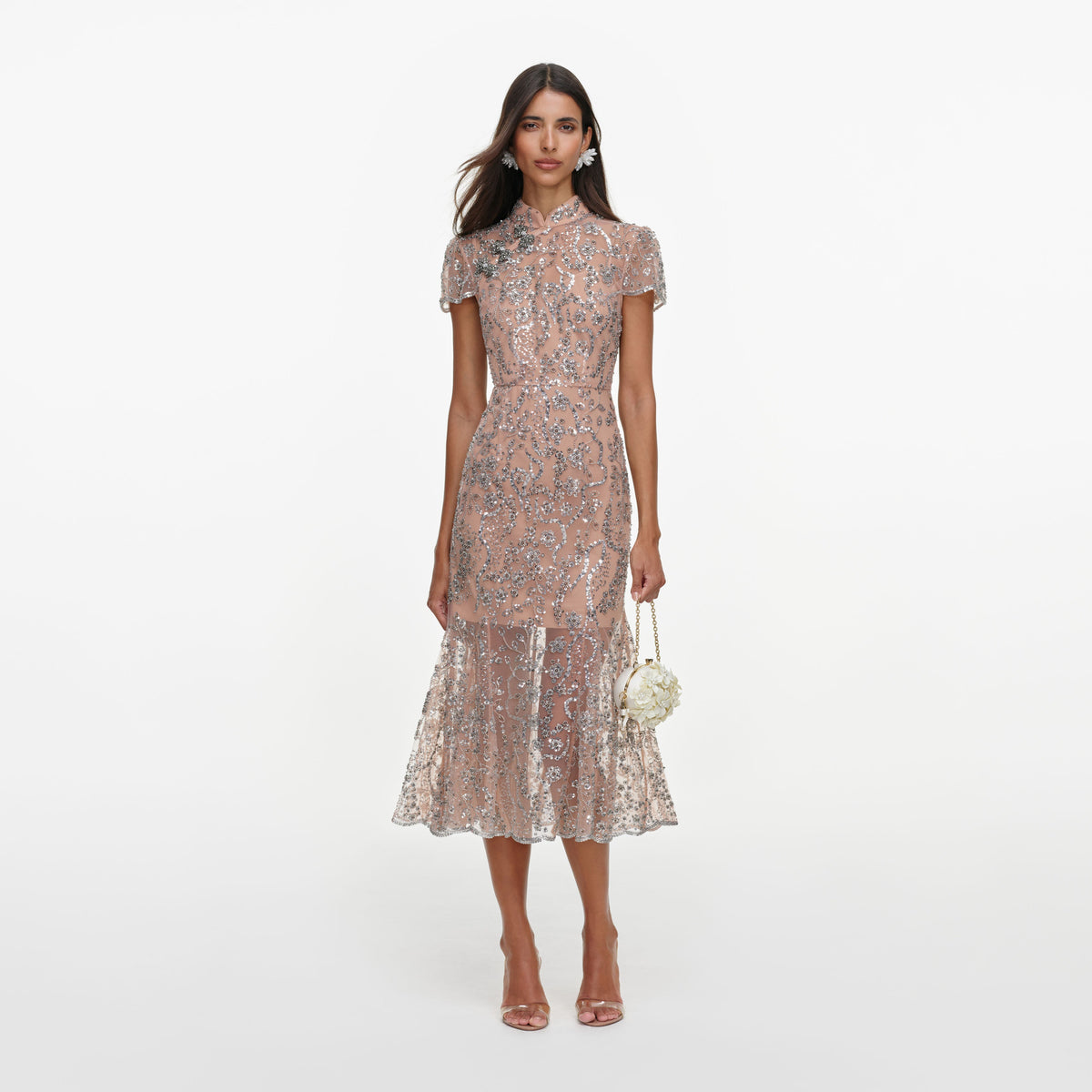 Silver Sequin Embellished Midi Dress