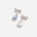 Blue Crystal Bow Pearl Droplet Earrings