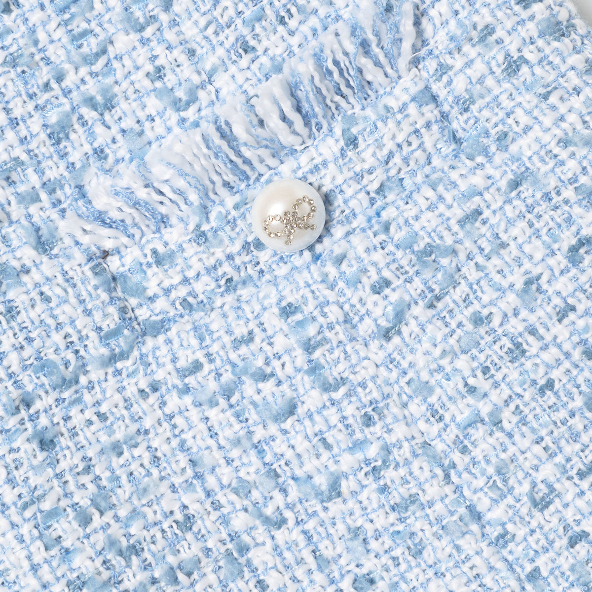 Detail Shot of the Blue Textured Boucle Shorts