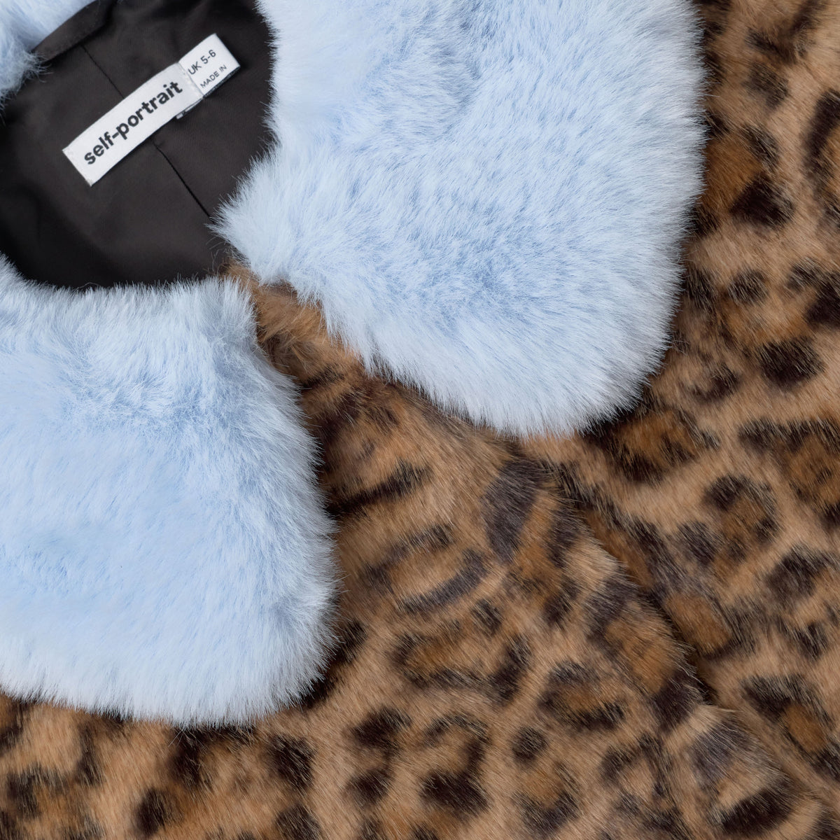 Brown Printed Contrast Collar Fur Coat