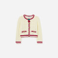 Cream Pointelle Knit Stripe Cherry Cardigan
