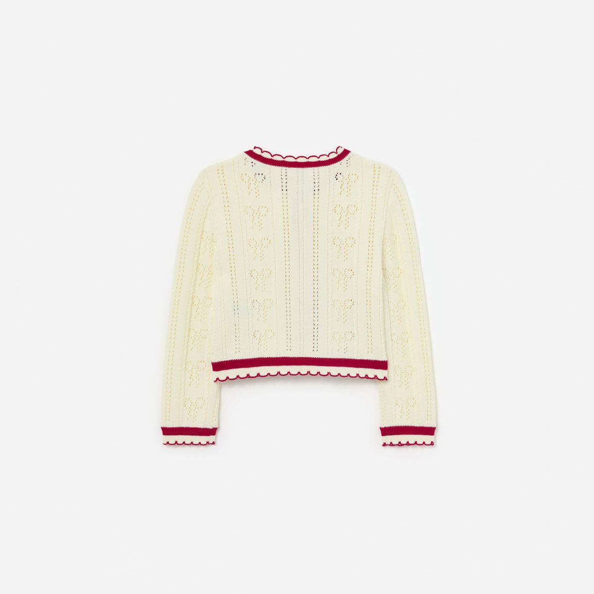 Cream Pointelle Knit Stripe Cherry Cardigan